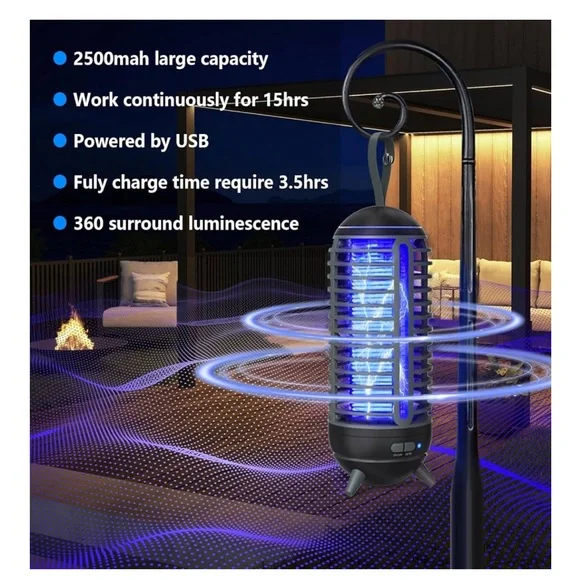 NWT! LED Light Bug Zapper Rechargeable 2in1 Wireless Insect Killer Lamp 2500mAh - Picture 12 of 13